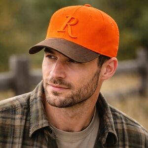 Remington Blaze Orange Hunting Cap Brown Suede Brim Adjustable Hat OSFM